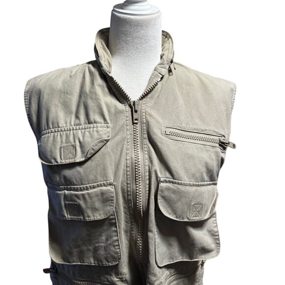 Vintage Banana Republic Safari Vest 100% Cotton Packable Hood Zip Utility Size S - Picture 2 of 6